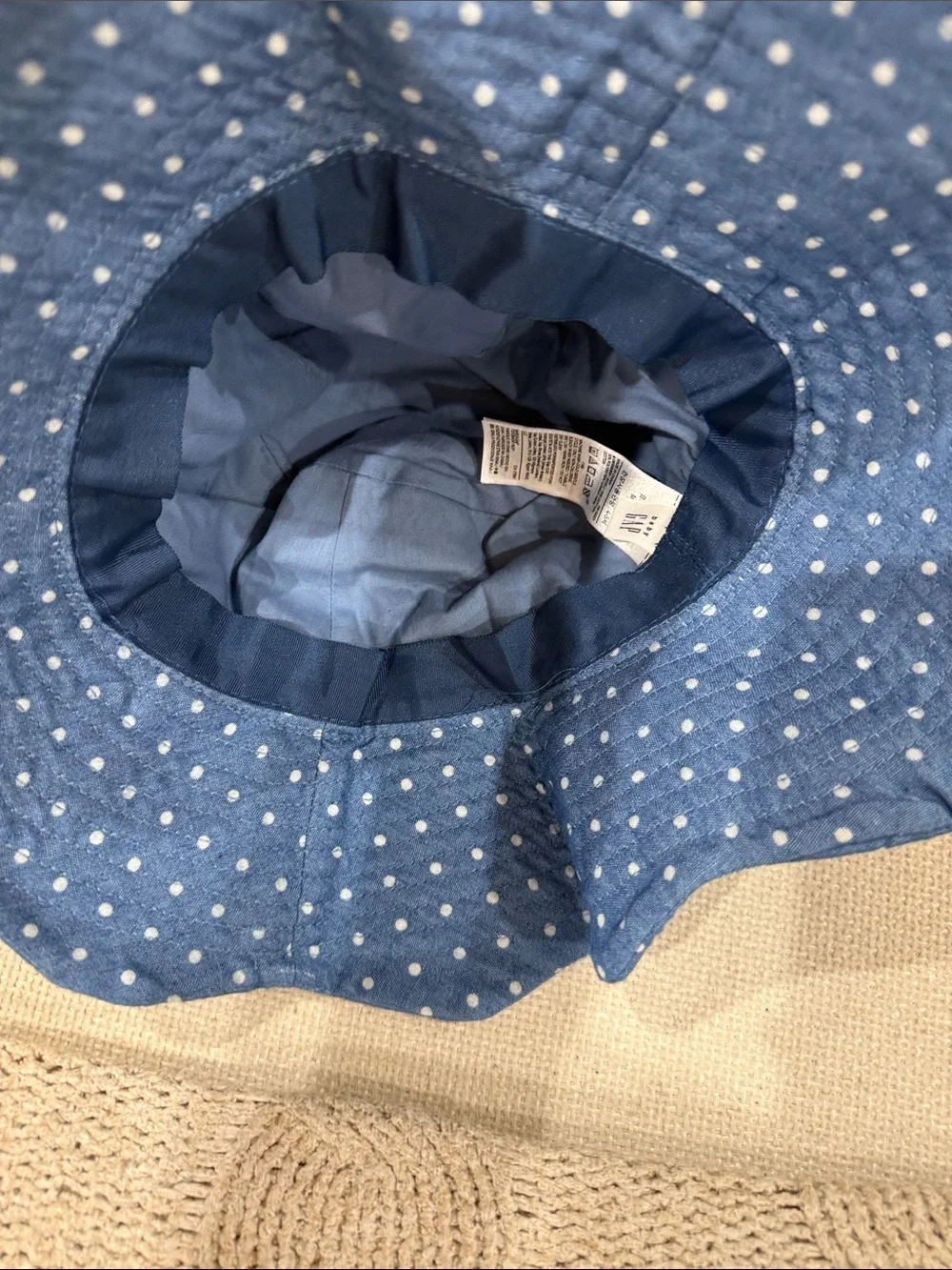 NWT Baby GAP Blue/White Polka Dot Sun Hat with Bow